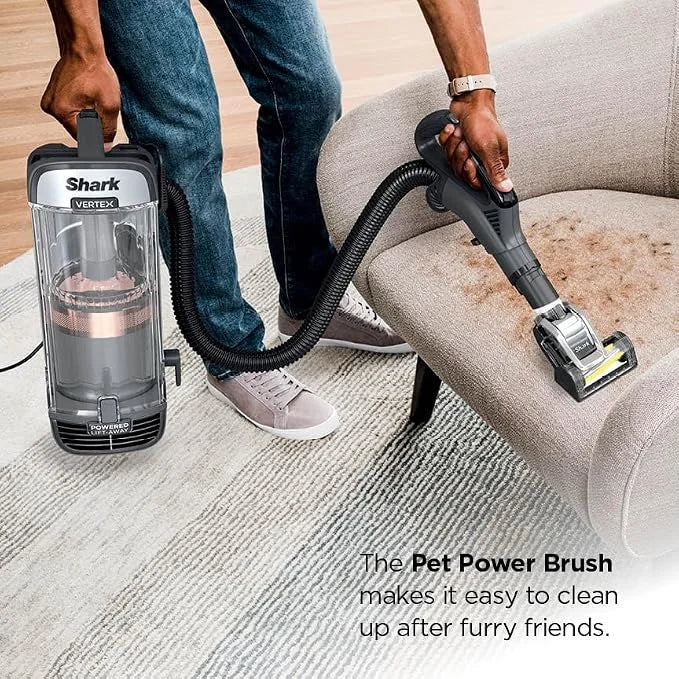 Shark AZ2002 Vertex Powered Lift-Away Upright Vacuum with DuoClean PowerFins, Self-Cleaning Brushroll, Large Dust Cup, Pet Crevice Tool, Dusting Brush & Power Brush, Silver/Rose Gold