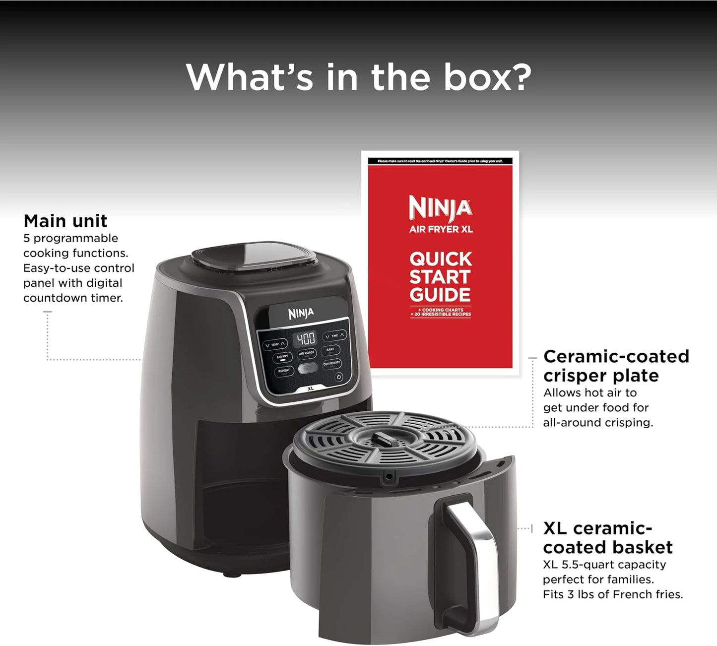 Ninja Air Fryer XL, 5.5 Qt, 5-in-1, Grey, AF150AMZ