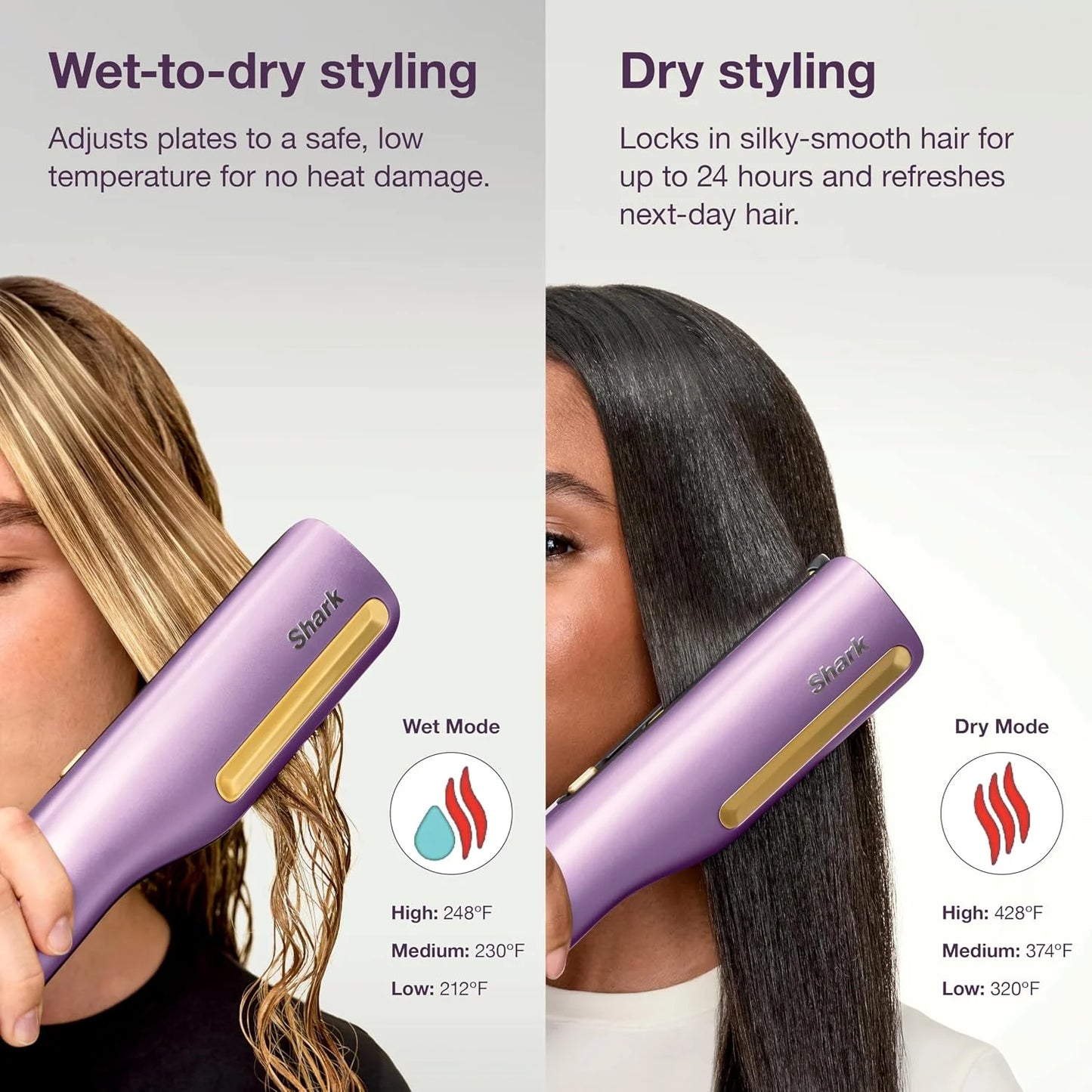 Shark SilkiPro Air Straightener & Blow Dryer, Flat Iron, Plum, HT400PU