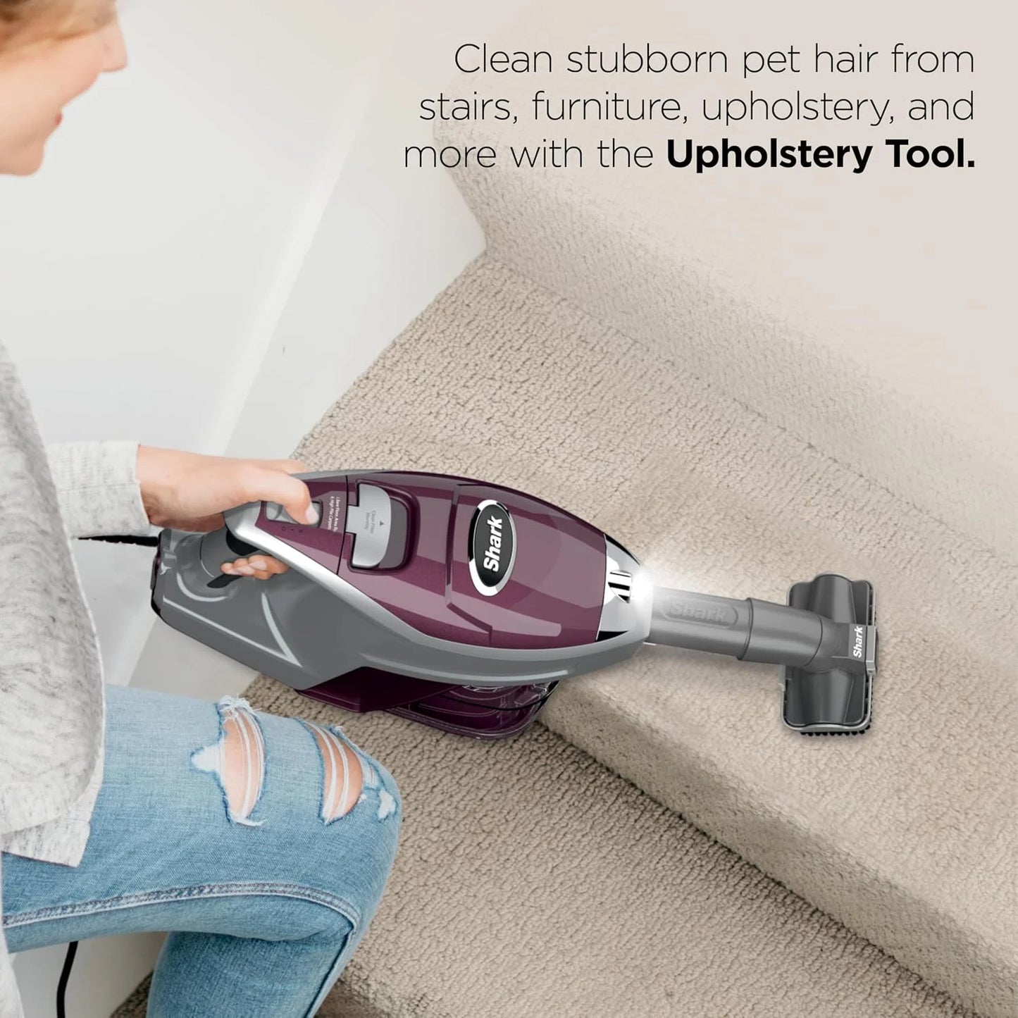 Shark Rocket Pet Plus Corded Stick Vacuum, XL Cup, Bordeaux/Silver, HV322