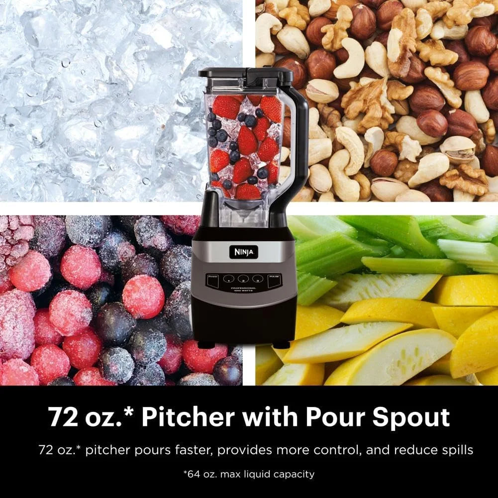 Ninja Blender for Smoothies & Shakes, 1000W, 72oz Pitcher, Black, NJ601AMZ