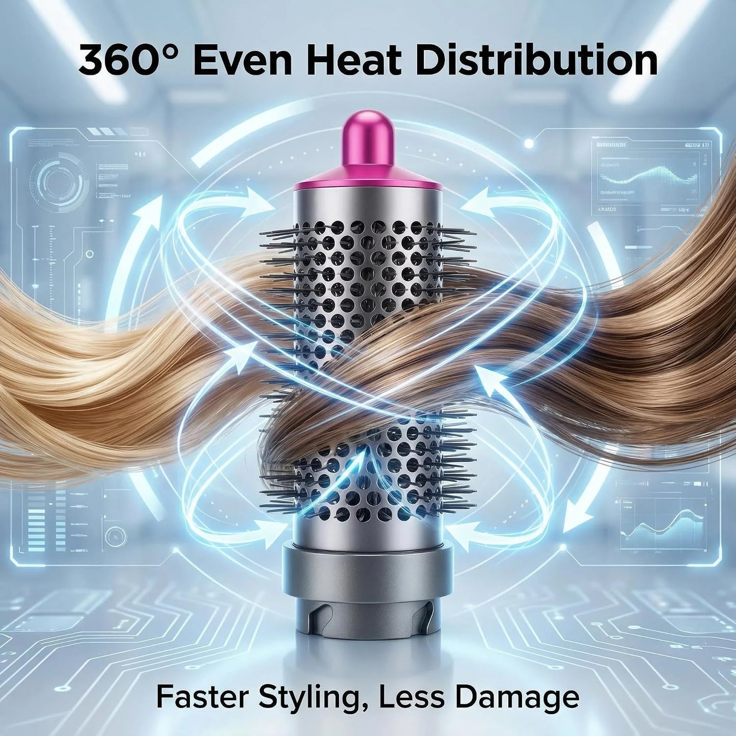 Round Brush Attachment for Shark FlexStyle Accessories, FlexStyle HD430/HD440 Series with 360° Airflow, Secure Fit No Slip Blow Dryer Attachment,for Straight, Wavy, Curly, and Coily Hair