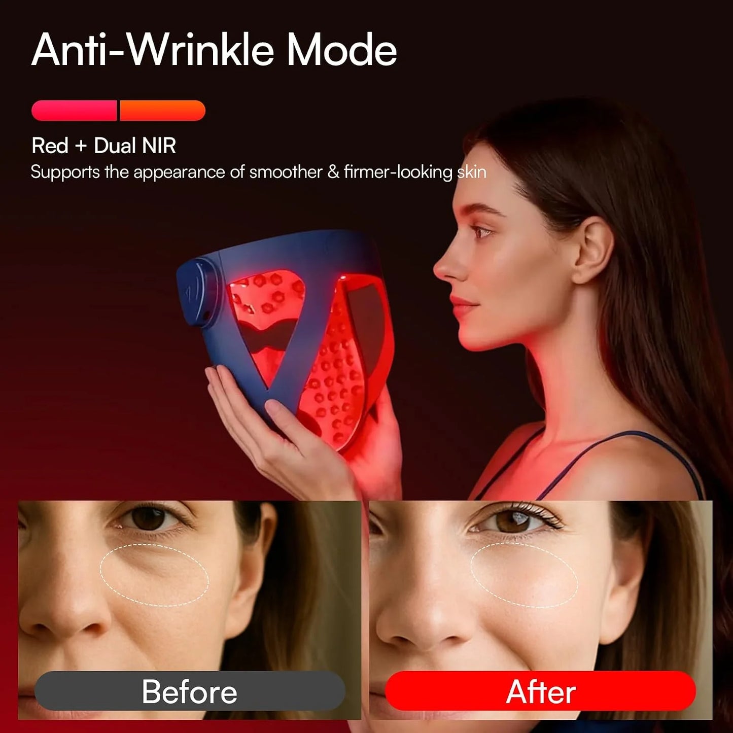 INIA GLOW 4D Wireless Red Light Therapy Mask for Face, Dual NIR, 320 LEDs