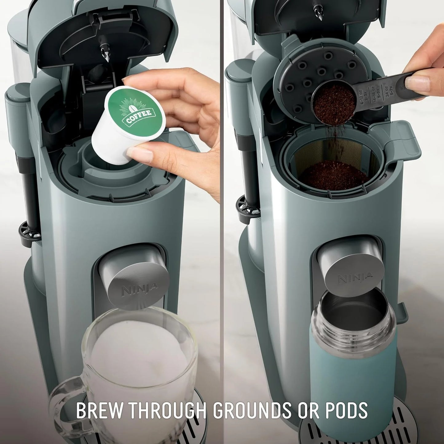 Ninja Pods & Grounds Coffee Maker, K-Cup Compatible, Sage Green, PB051SG