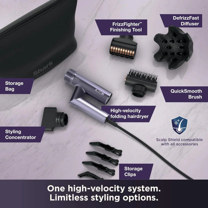 Shark SpeedStyle Pro Flex Dryer, Scalp Shield, Bag, Lilac, HD543PL