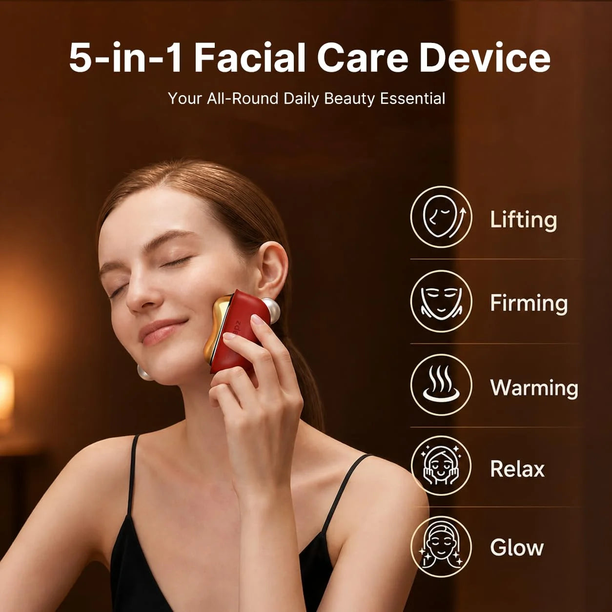 ZDEER GS5 Electric Heated Gua Sha Tool, Red Light Face Massager, Red