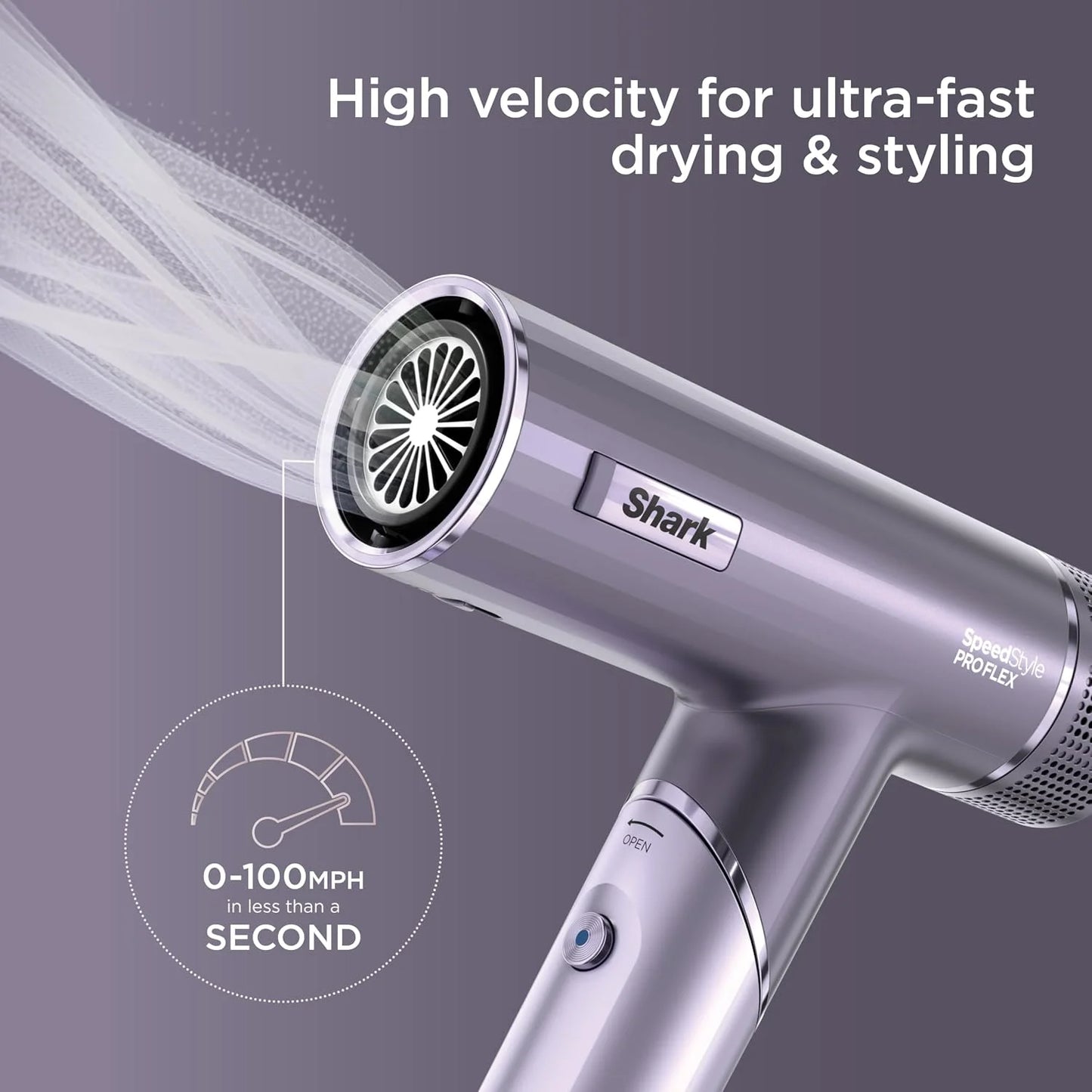 Shark SpeedStyle Pro Flex Dryer, Scalp Shield, Bag, Lilac, HD543PL
