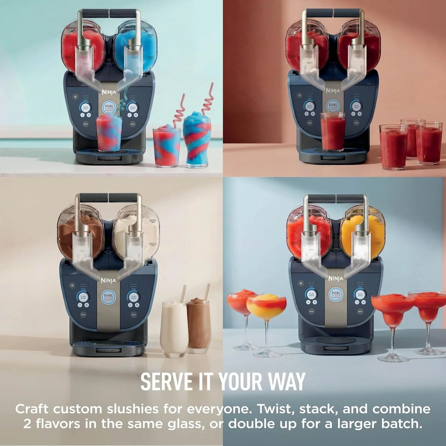 Ninja SLUSHi Twist Smart Frozen Drink Maker with Dual SlushAssist, FS701BL
