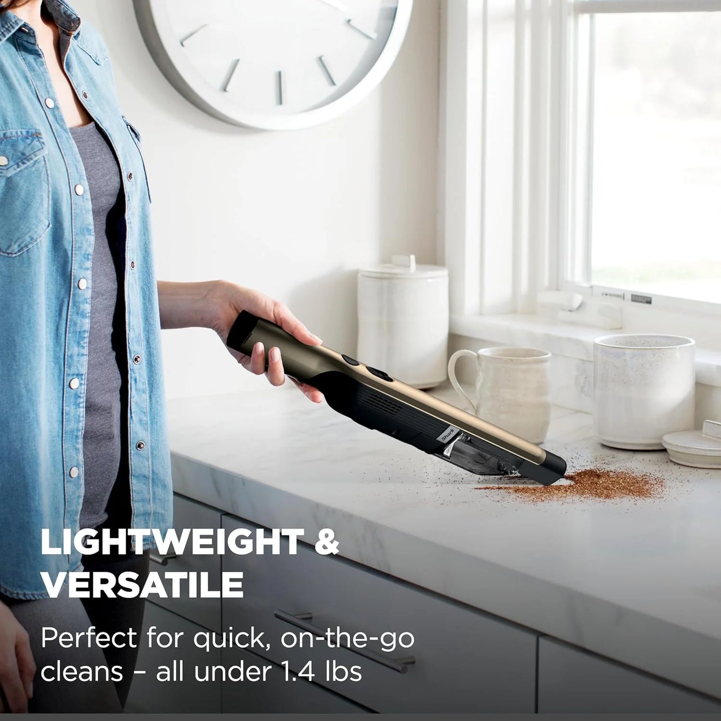 Shark WANDVAC Cordless Hand Vacuum, Lightweight & Portable at 1.4 lbs., Powerful Suction, Charging Dock, One-Touch Empty for Car & Home, French Gold, WV201GD