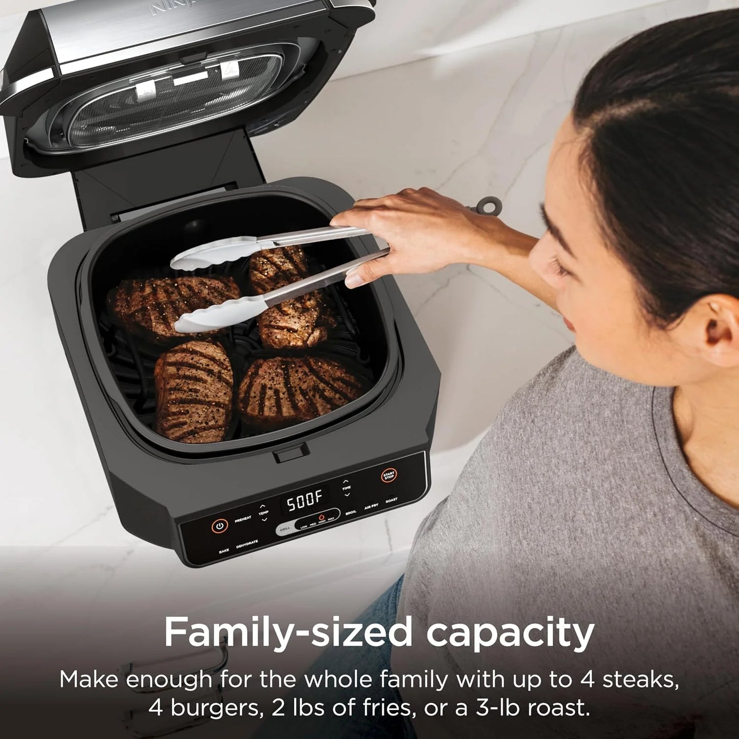 Ninja® Foodi® 6-in-1 Indoor Grill & Air Fryer, 500°F, Black/Silver, EG201