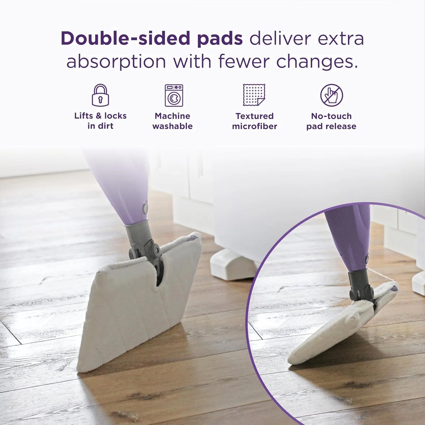Shark Steam Pocket Mop with 2 Washable Double-sided Pads, Purple, S3501