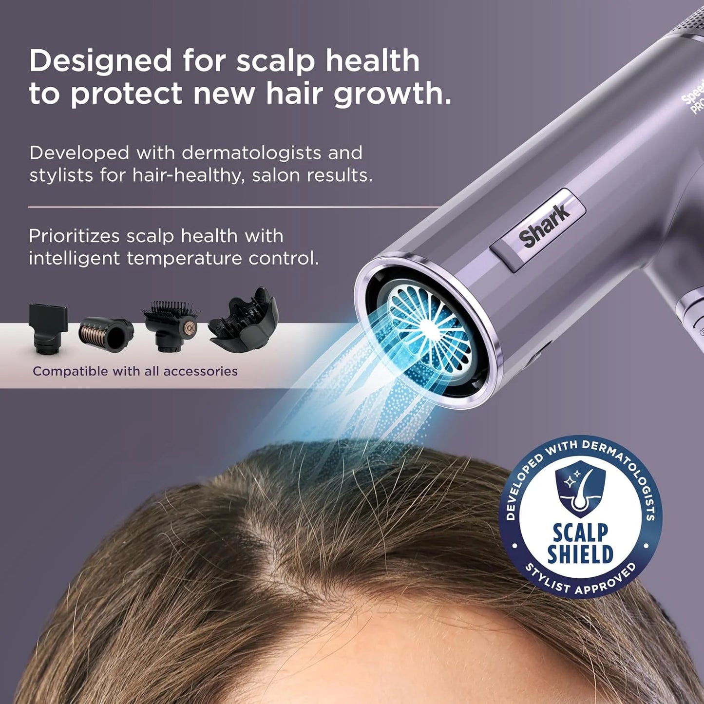 Shark SpeedStyle Pro Flex Dryer, Scalp Shield, Bag, Lilac, HD543PL