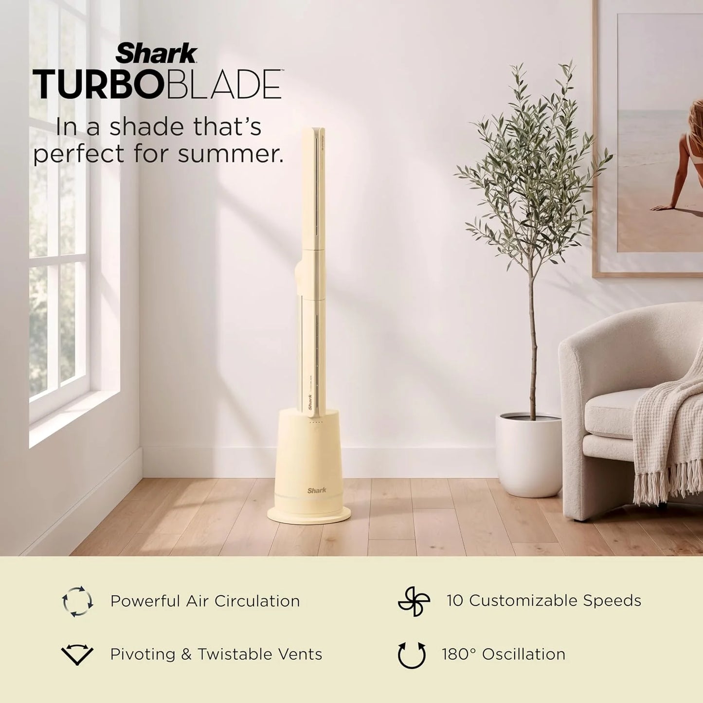Shark TurboBlade Bladeless Tower Fan, Butter Yellow, TF202SYL