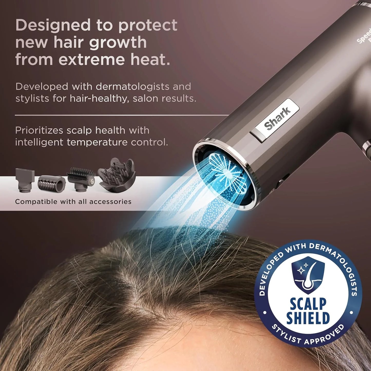Shark SpeedStyle Pro Flex High-Velocity Dryer, Scalp Shield, HD542