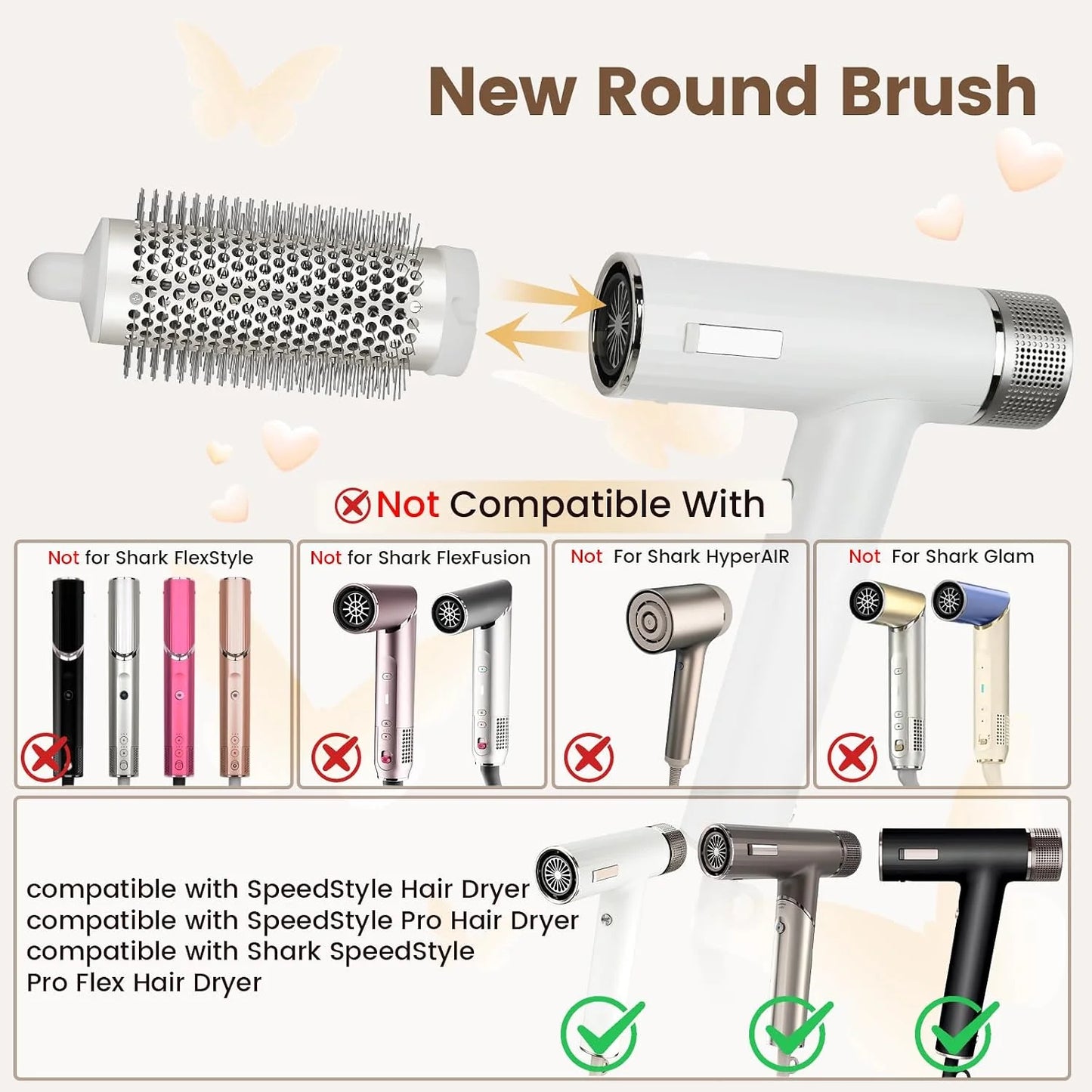 Round Brush Attachment for Shark SpeedStyle, for Shark Speed Style Pro/Pro Flex Hair Dryer, Round Volumizing Brush Accessories for Smooth Adds Volume Curls for Long Hair