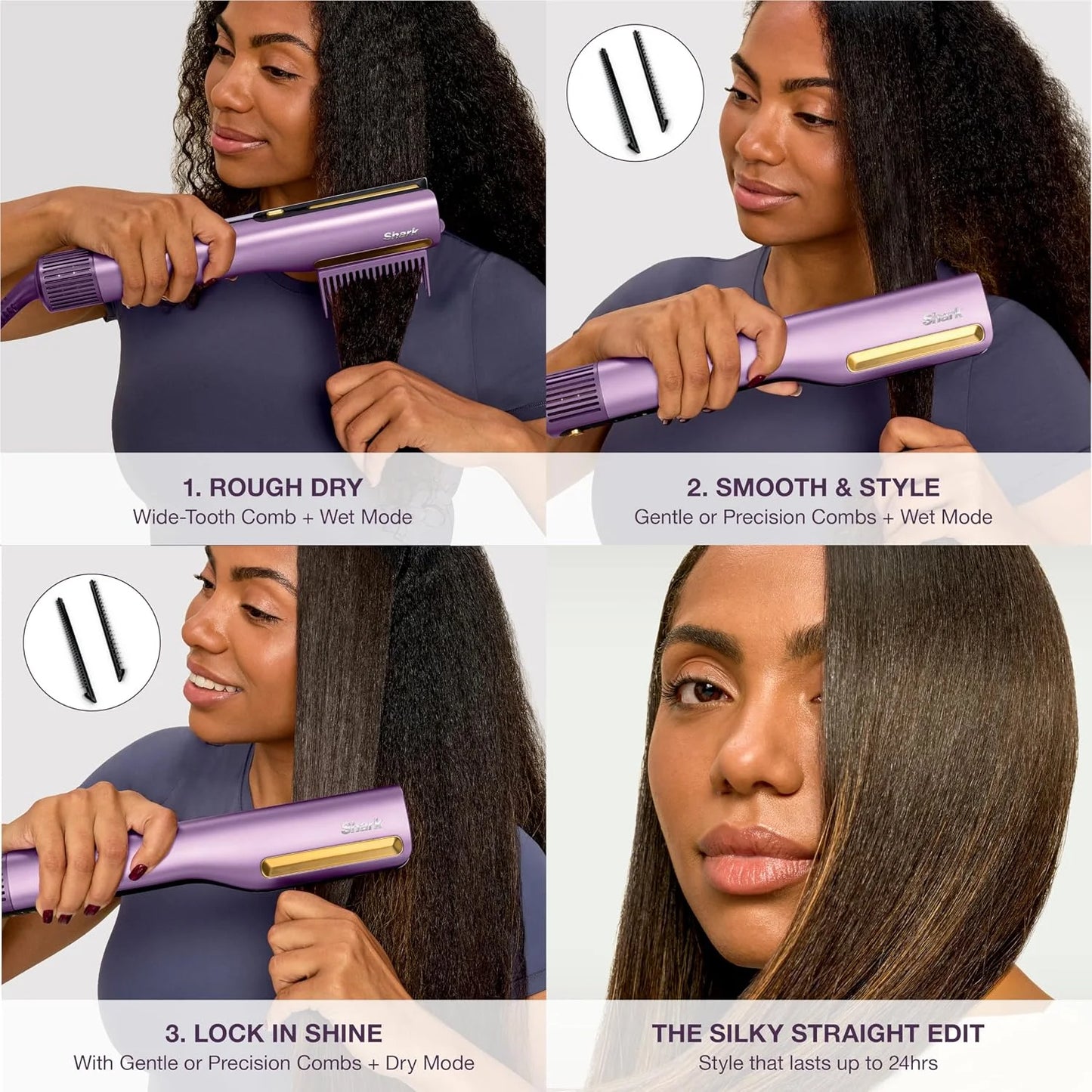 Shark SilkiPro Air Straightener & Blow Dryer, Flat Iron, Plum, HT400PU