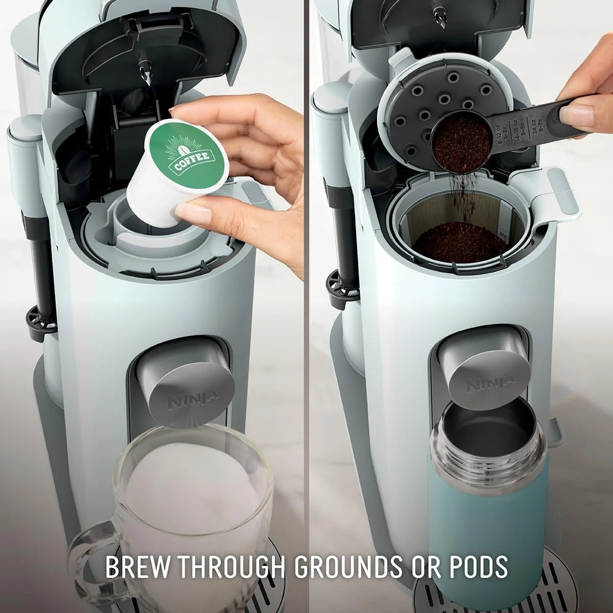 Ninja Pods & Grounds Coffee Maker, K-Cup Compatible, Glacier Blue, PB051GB