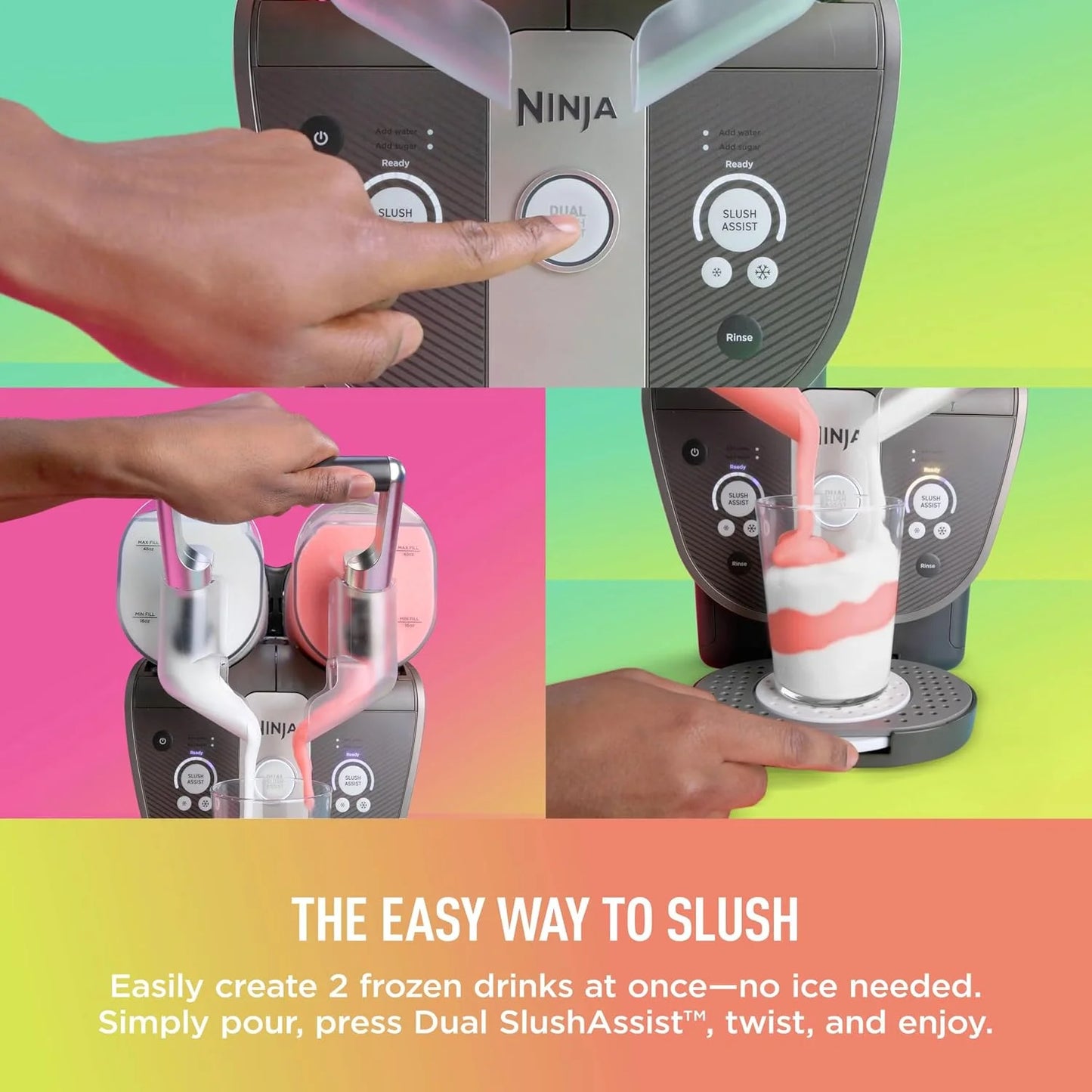 Ninja SLUSHi Twist Smart Frozen Drink Maker with Dual SlushAssist, FS701BL