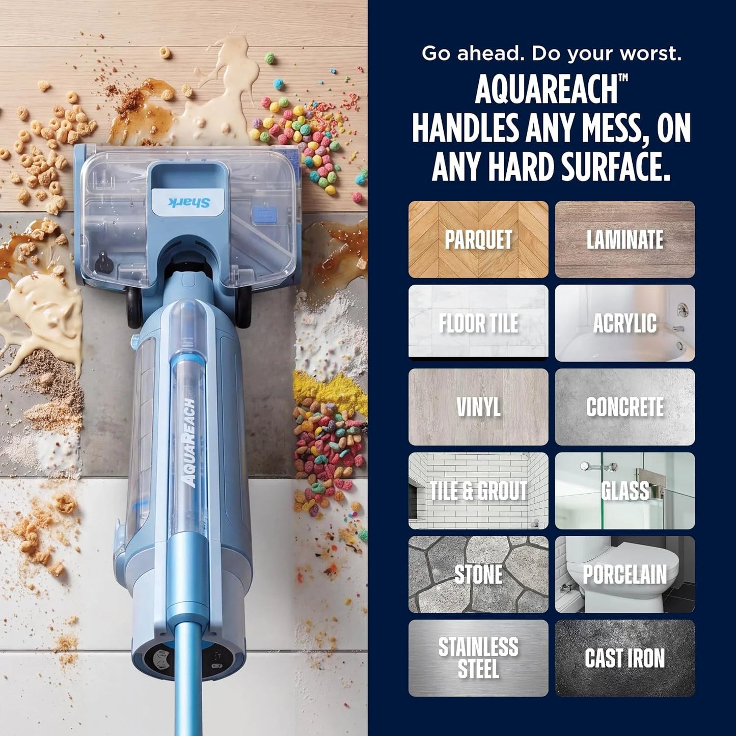 Shark AquaReach Hard Floor Vacuum & Mop with Extendable Wand, Blue, WD551