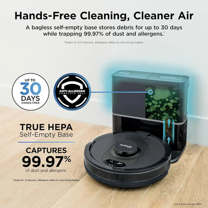 Shark AV2501S AI Ultra Robot Vacuum, with Matrix Clean, Home Mapping, 30-Day Capacity HEPA Bagless Self Empty Base, Perfect for Pet Hair, Wifi, Dark Grey