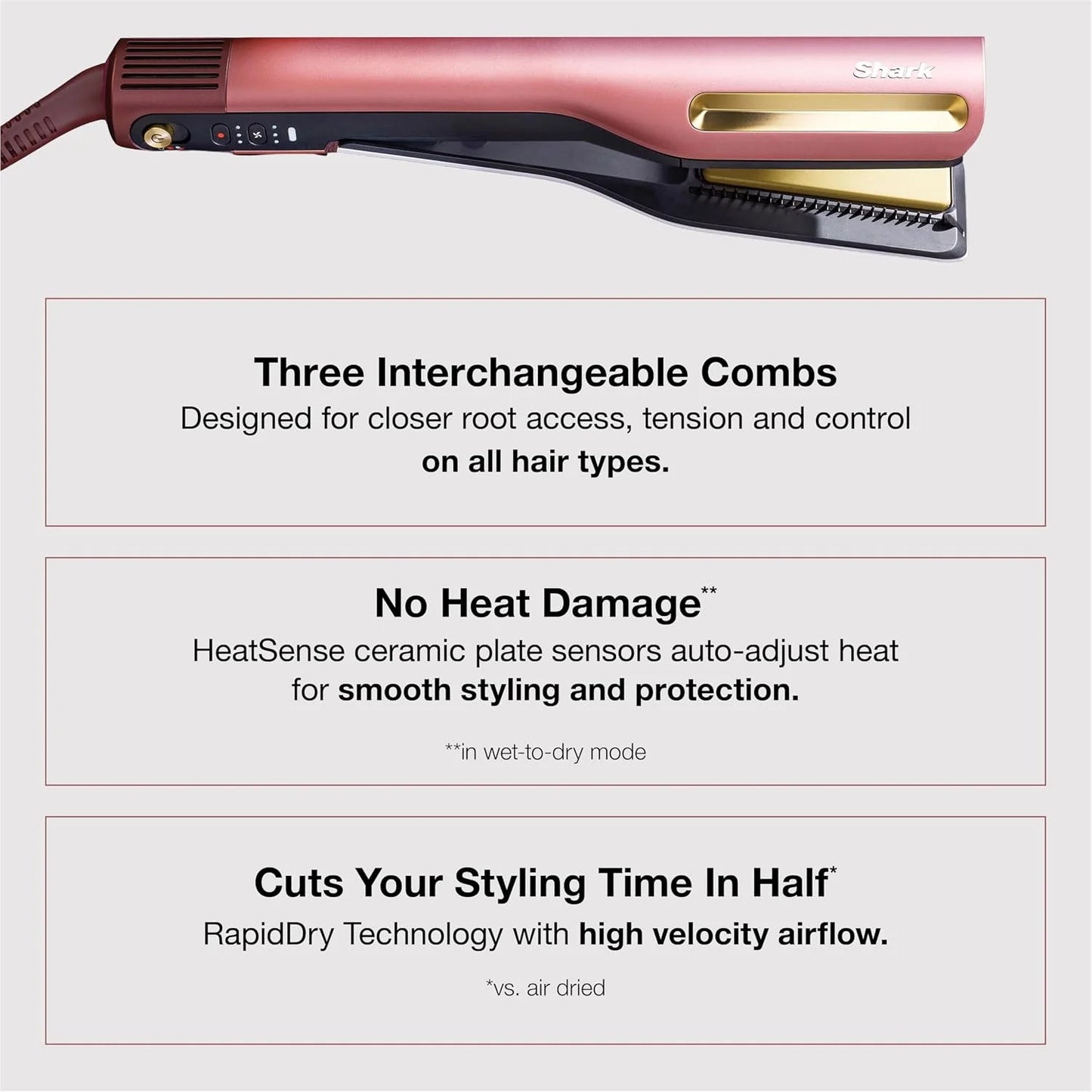 Shark SilkiPro Air Straightener & Blow Dryer, Flat Iron, Plum, HT400PU