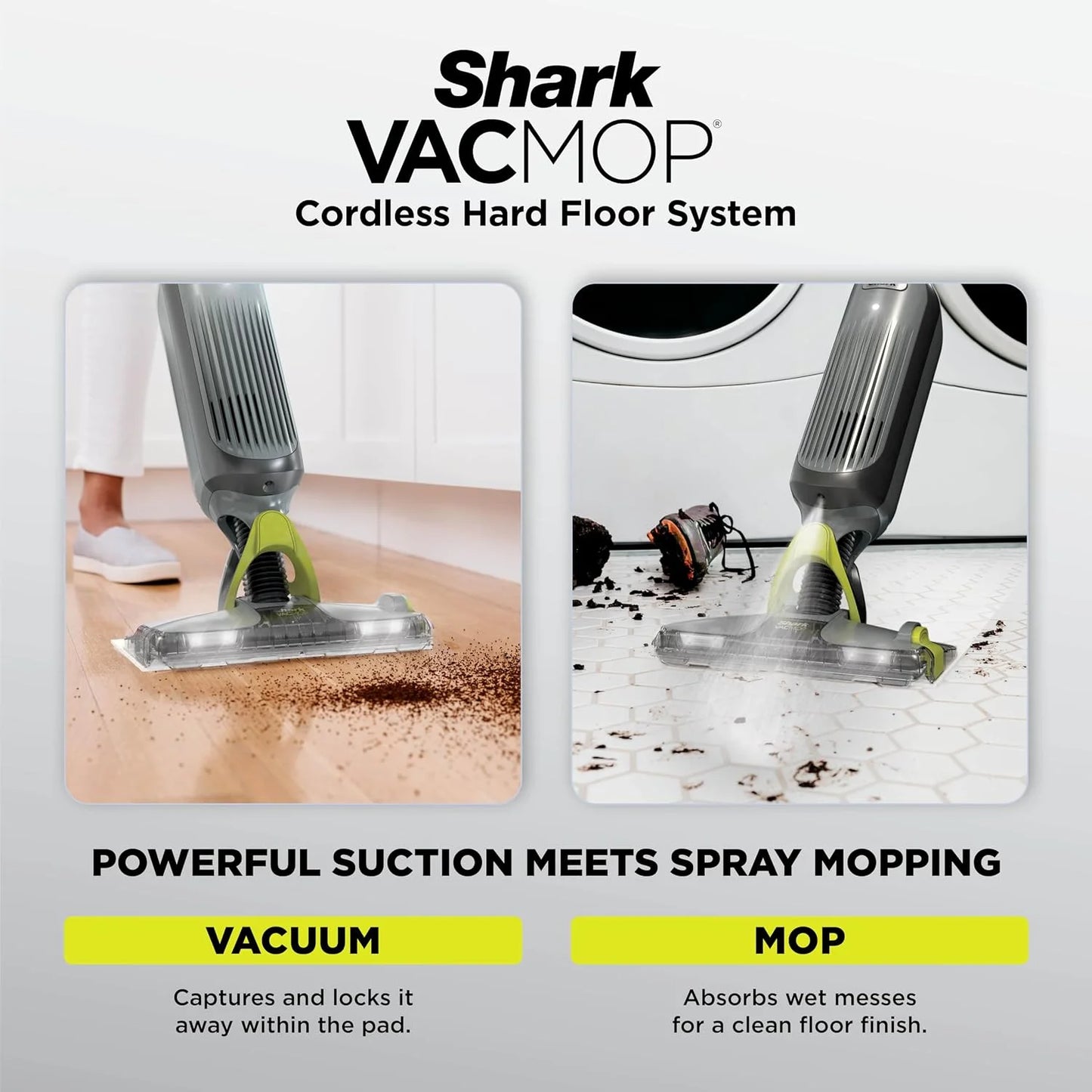 Shark VACMOP Cordless Vacuum & Spray Mop, Gray, VM252