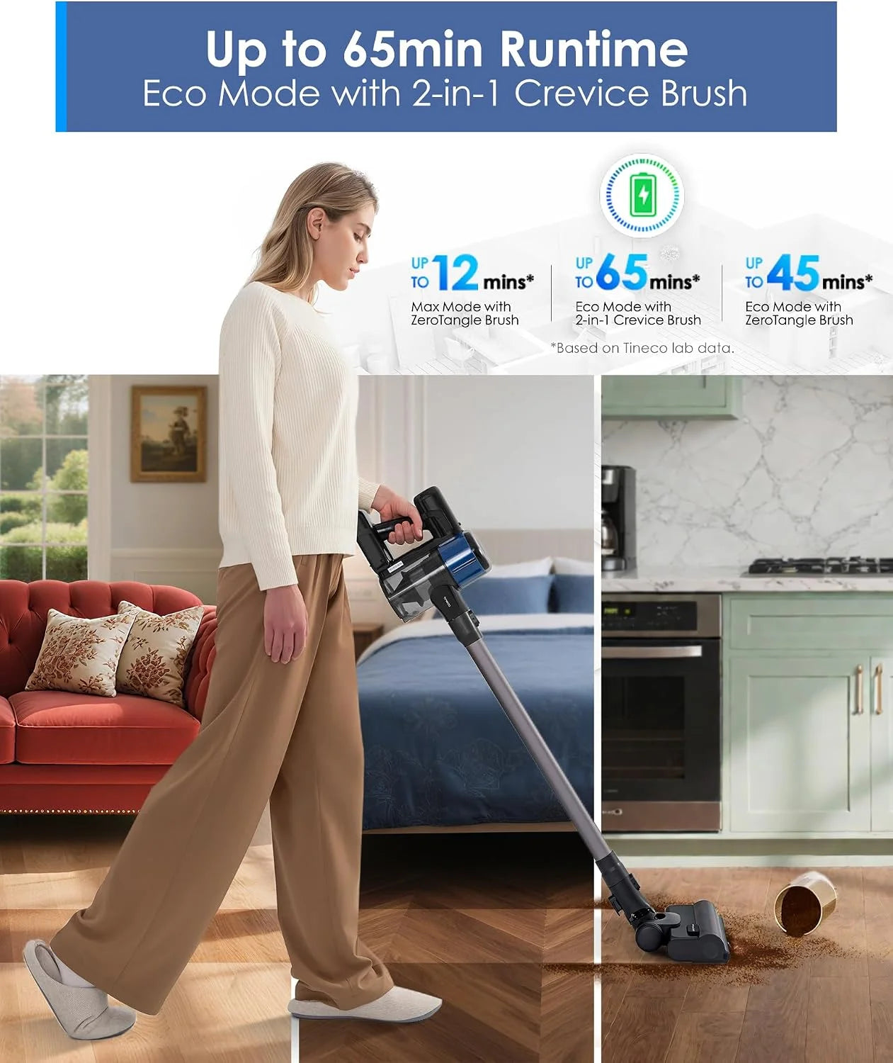 Tineco Pure ONE S30 Cordless Vacuum Cleaner, 150AW Powerful Suction, Zero Tangle Brush, Up to 65min Runtime, Stick Vacuum Cleaner for Pet Hair, Carpet & Hard Floor