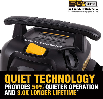 DEWALT 10 Gal Stealthsonic Shop Vacuum Wet and Dry, 5 Peak HP Heavy-Duty Stainless Steel Shop Vac, Ultra-Quiet with Complete Accessory Kit & 6 Dust Bags - Ideal for Job Sites, Workshops & Garages