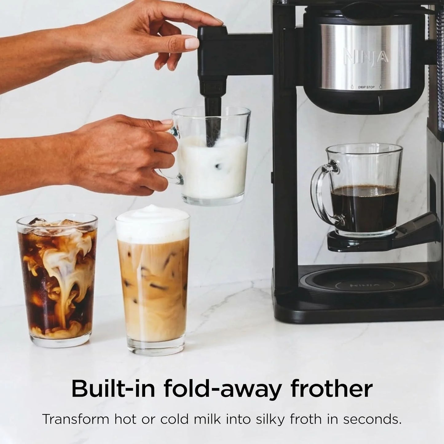 Ninja Coffee Maker, 10-Cup Carafe, Fold-Away Frother, Black, CM401