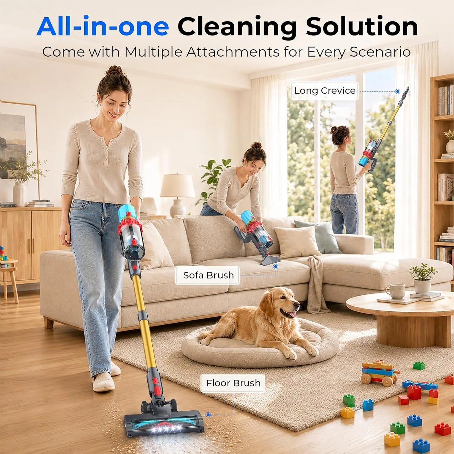 Cordless Vacuum Cleaner, 600W/55KPa/75Min Powerful Stick Vacuum Cleaner