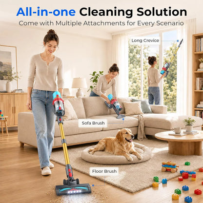 Cordless Vacuum Cleaner, 600W/55KPa/75Min Powerful Stick Vacuum Cleaner