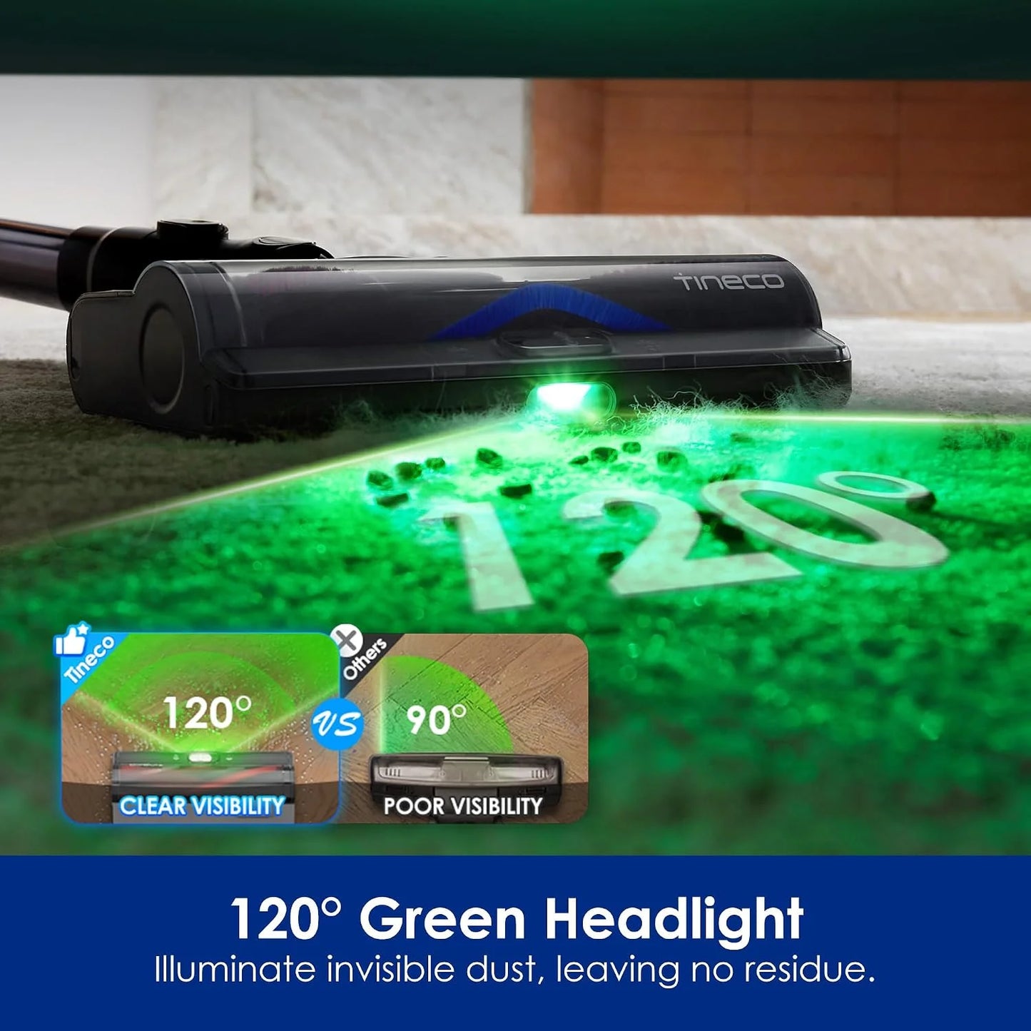 Tineco Pure ONE S50 Pro Cordless Vacuum, 200AW Suction, 95Min Runtime, Anti-Tangle Brush, 120° Green Light, Easily Tackles Large Debris, Stick Vacuum Cleaner for Pet Hair, Carpet & Hard Floor