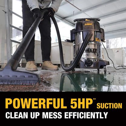 DEWALT 10 Gal Stealthsonic Shop Vacuum Wet and Dry, 5 Peak HP Heavy-Duty Stainless Steel Shop Vac, Ultra-Quiet with Complete Accessory Kit & 6 Dust Bags - Ideal for Job Sites, Workshops & Garages