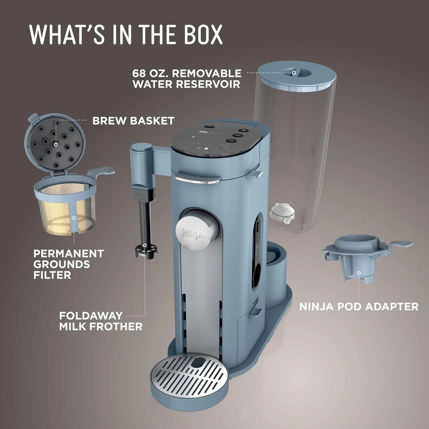 Ninja Pod & Grounds XL Coffee Maker, K-Cup Compatible, Denim Blue, PB055ABL