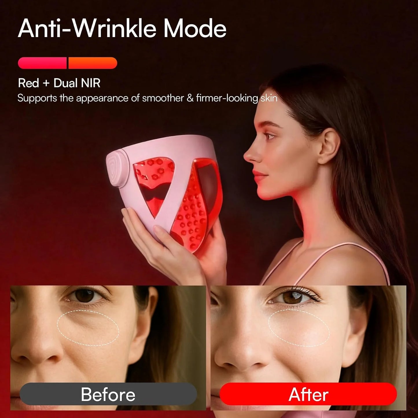 INIA GLOW 4D Wireless Red Light Therapy Mask for Face, Dual NIR, 320 LEDs