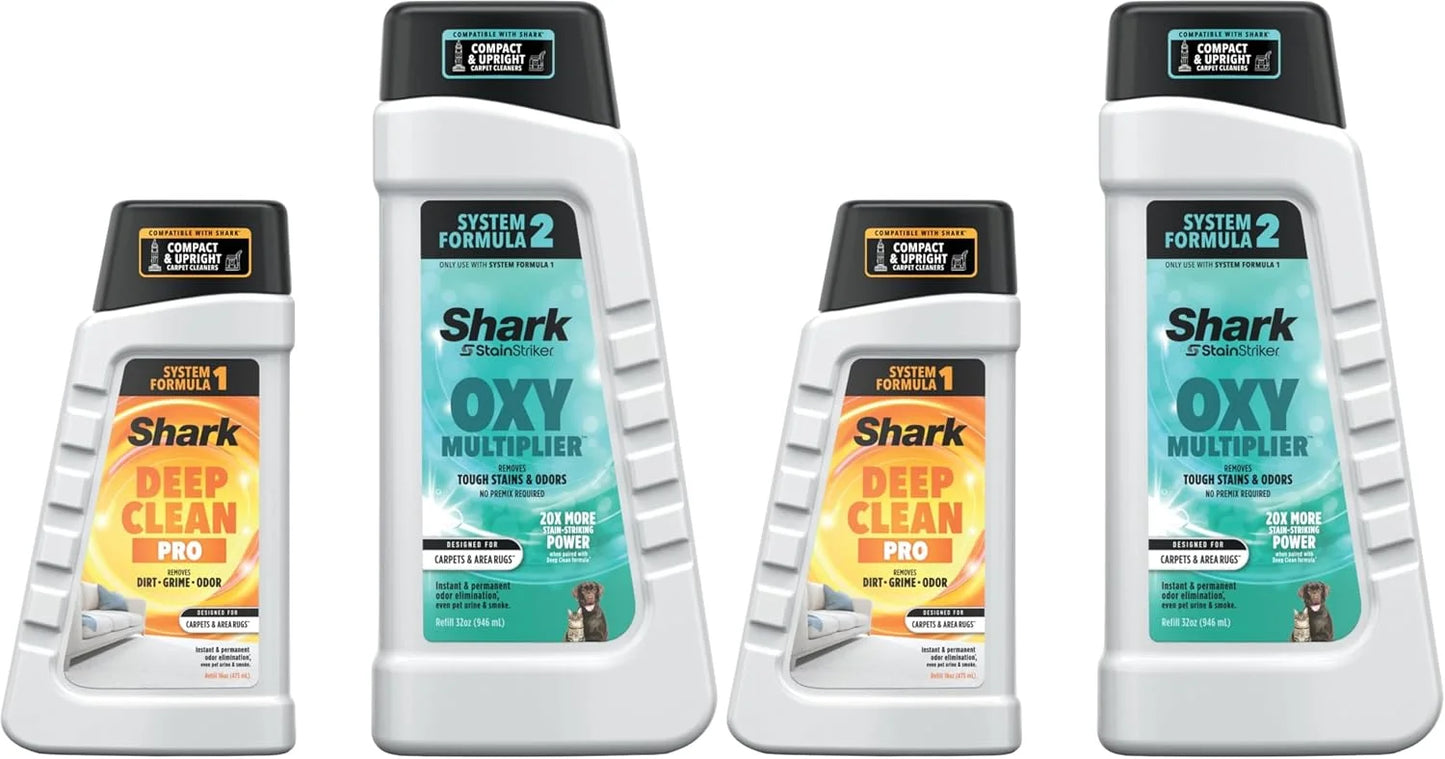 Shark StainStriker Cleaning Solution Bundle for Portable Cleaners,Carpet and Area Rug Formula,Instantly Eliminates Odor,Includes 32 oz OXY Multiplier &16 oz Deep Clean Solution,PXCMBUNDLE (Pack of 2)