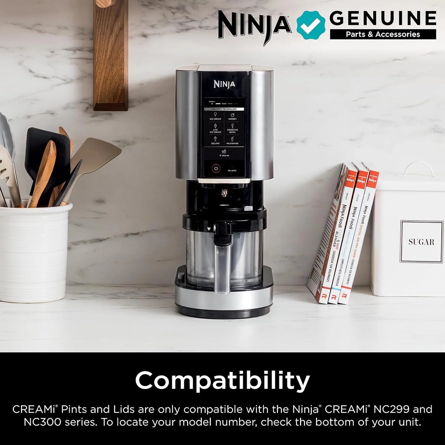 Ninja CREAMi Original Pints 4 Pack, Compatible with NC299AMZ and NC300s Series Ice Cream Makers, BPA-Free and Dishwasher Safe, Color Lids, 1 Pint Each, Clear, Grey, Lime, Pink, Aqua, XSKPLD4BCD