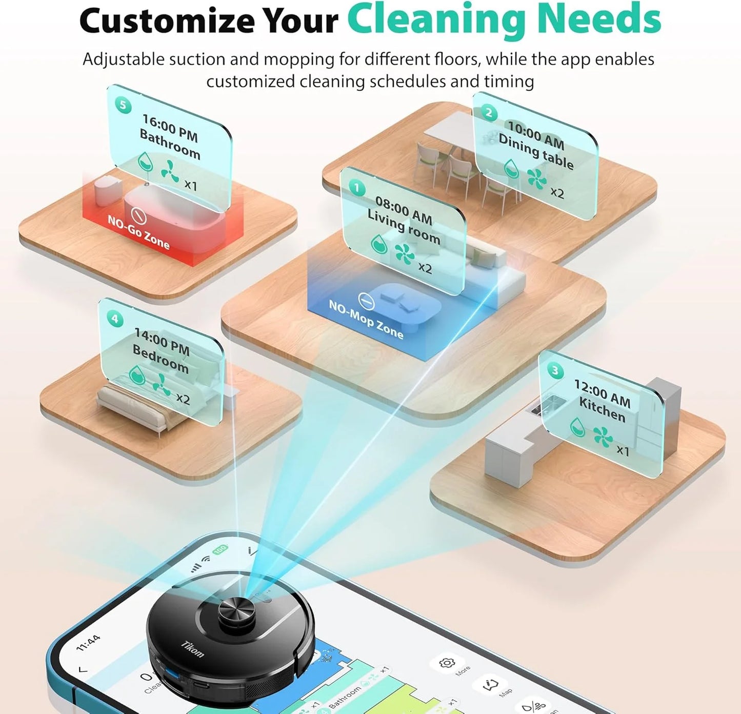 Tikom Robot Vacuum and Mop, Robotic Vacuum Cleaner with Self-Emptying Base