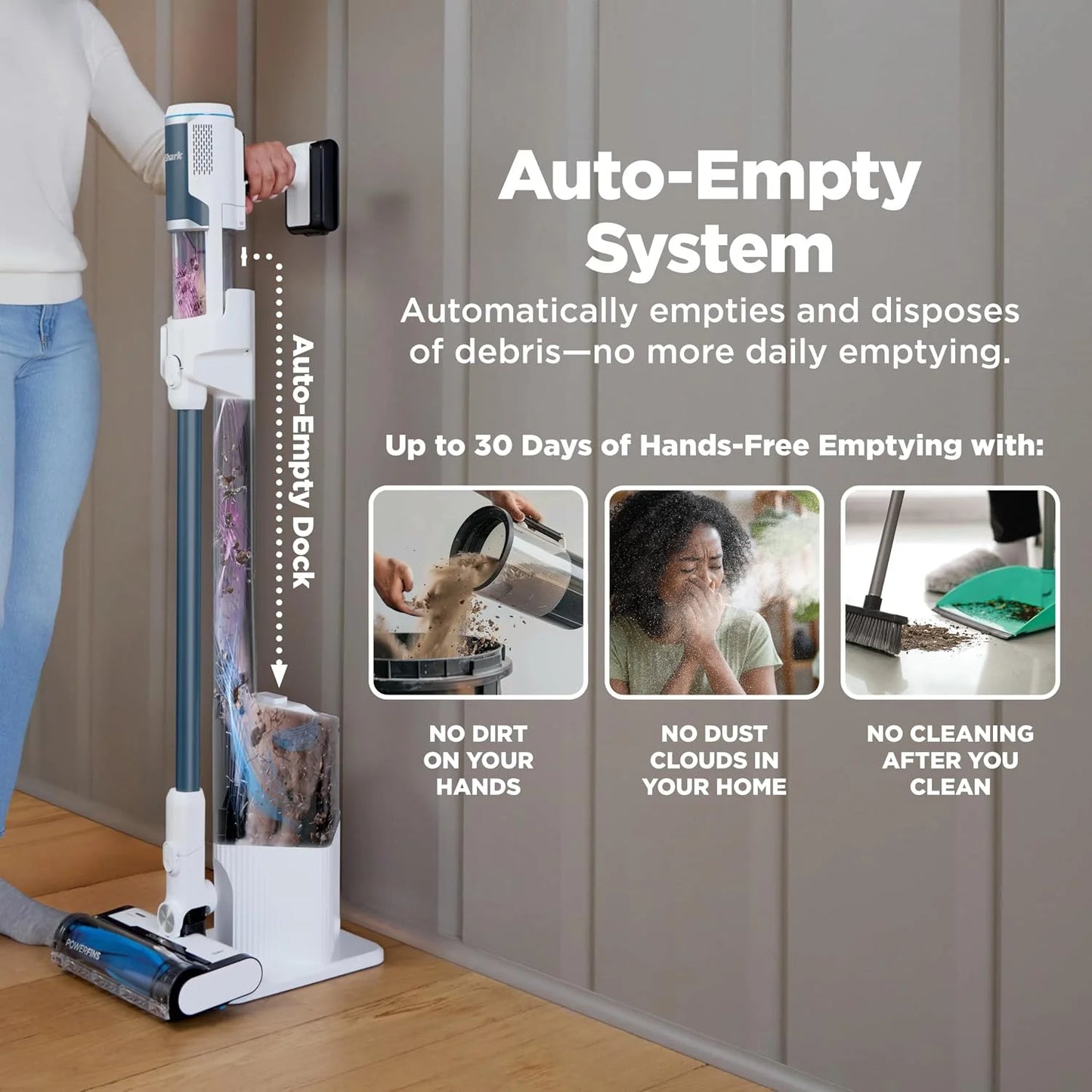 Shark Clean & Empty Cordless Stick Vacuum, White & Blue, BU3523