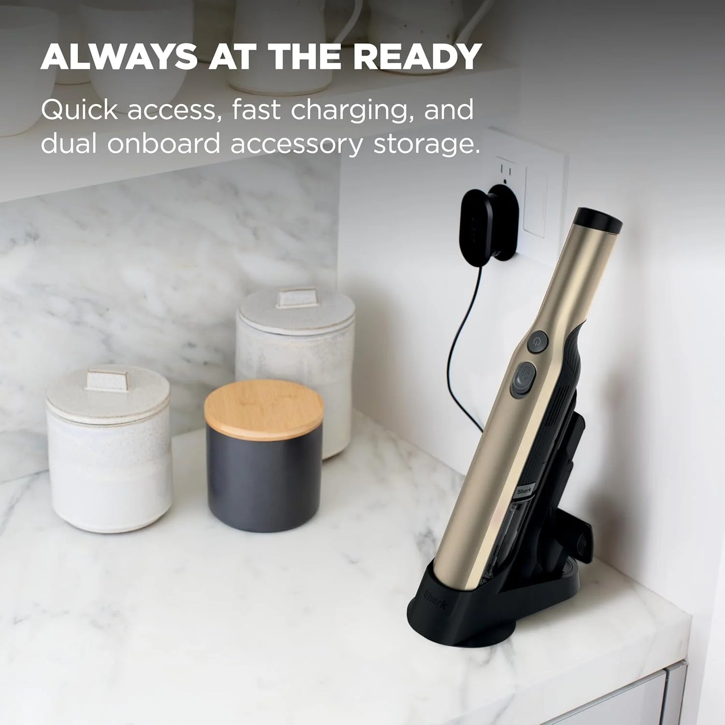 Shark WANDVAC Cordless Hand Vacuum, Lightweight & Portable at 1.4 lbs., Powerful Suction, Charging Dock, One-Touch Empty for Car & Home, French Gold, WV201GD