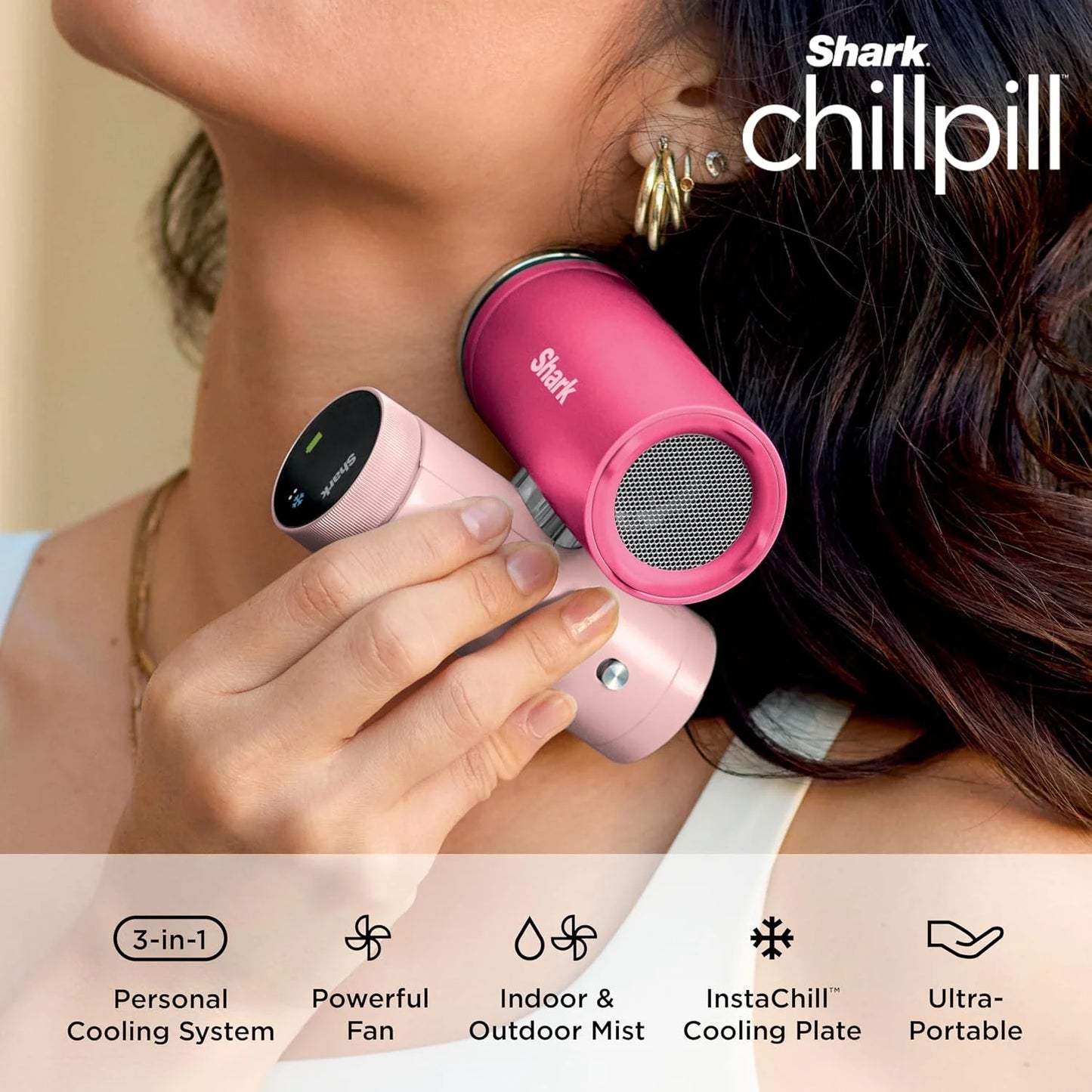 Shark ChillPill 3-in-1 Fan, Mist and Cooling Plate, Dragon Fruit, FA022PK