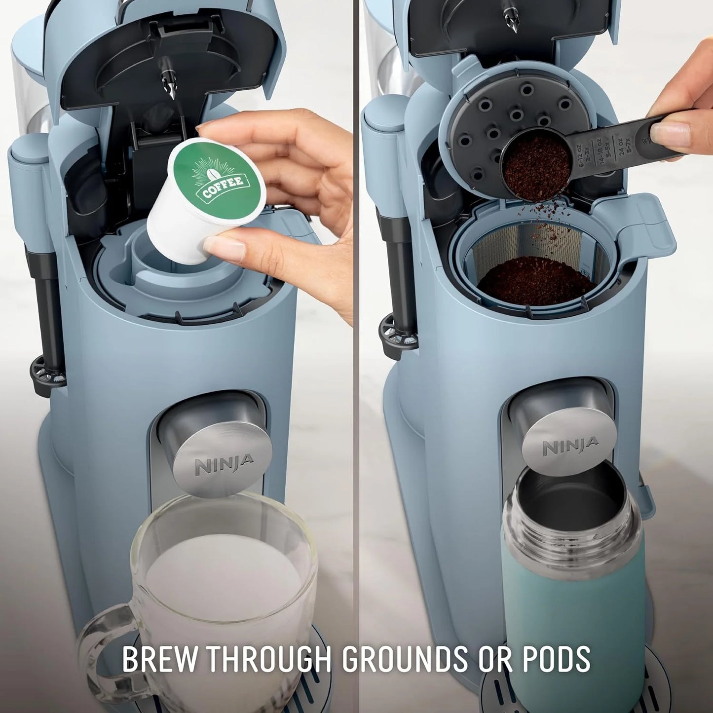 Ninja Pod & Grounds XL Coffee Maker, K-Cup Compatible, Denim Blue, PB055ABL