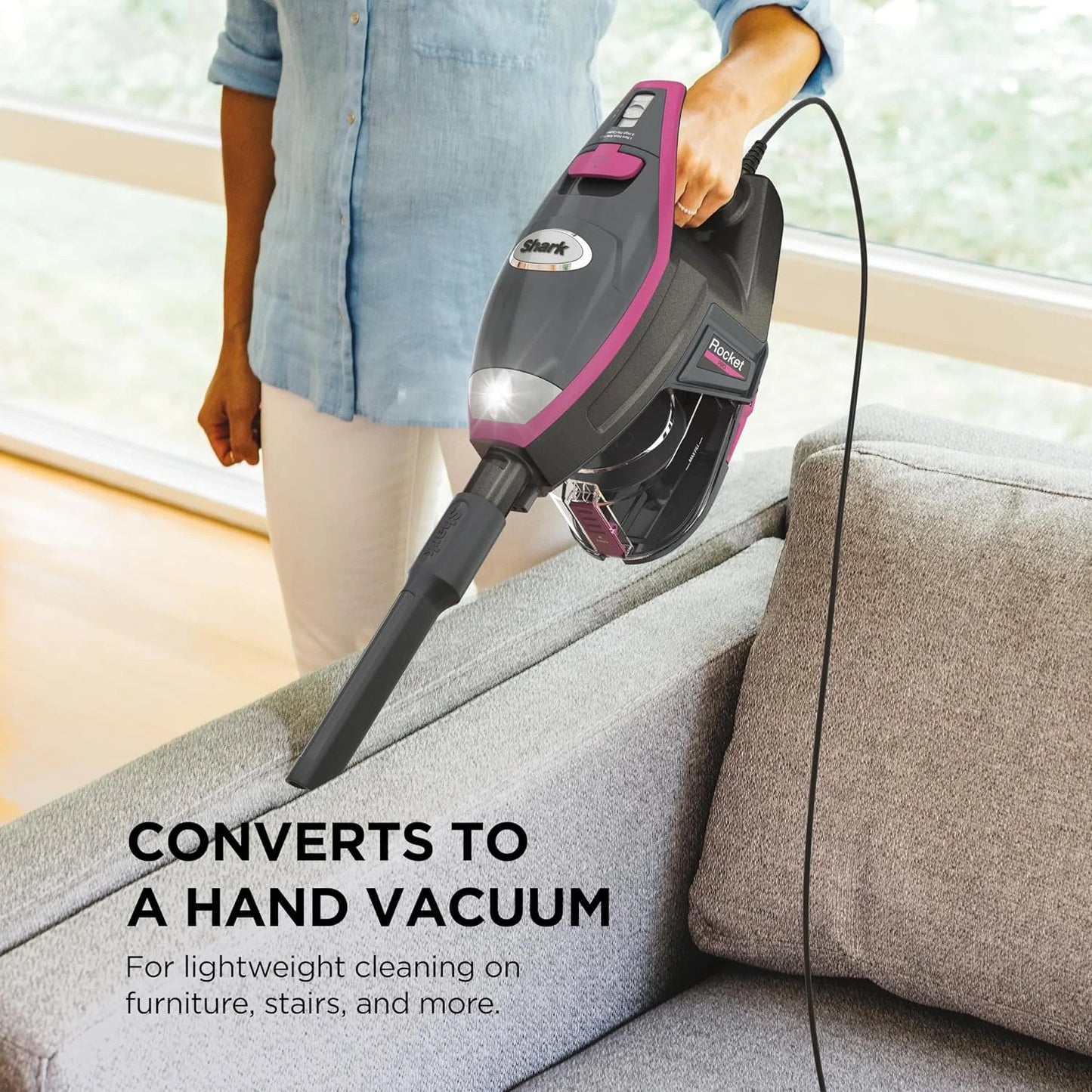 Shark Rocket Pro DLX Corded Stick Vacuum, XL Cup, Handheld, Fuchsia, HV371