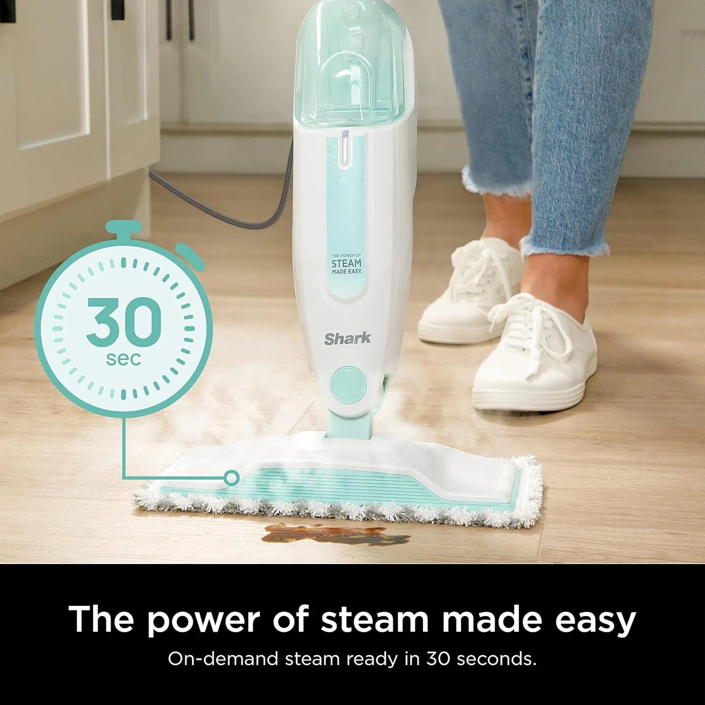 Shark Steam Mop for Sealed Hard Floors with 2 Dirt Grip Pads, White, S1000