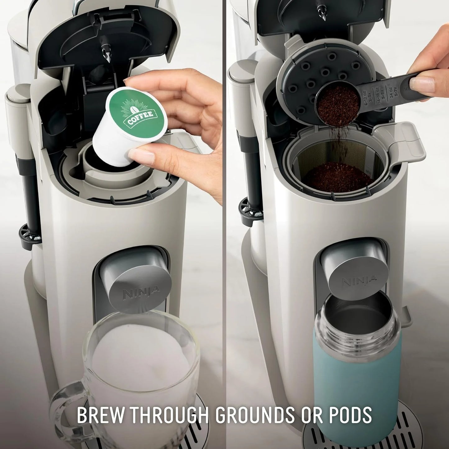 Ninja Pod and Grounds Coffee Maker, K-Cup Compatible, Stone, PB051ST