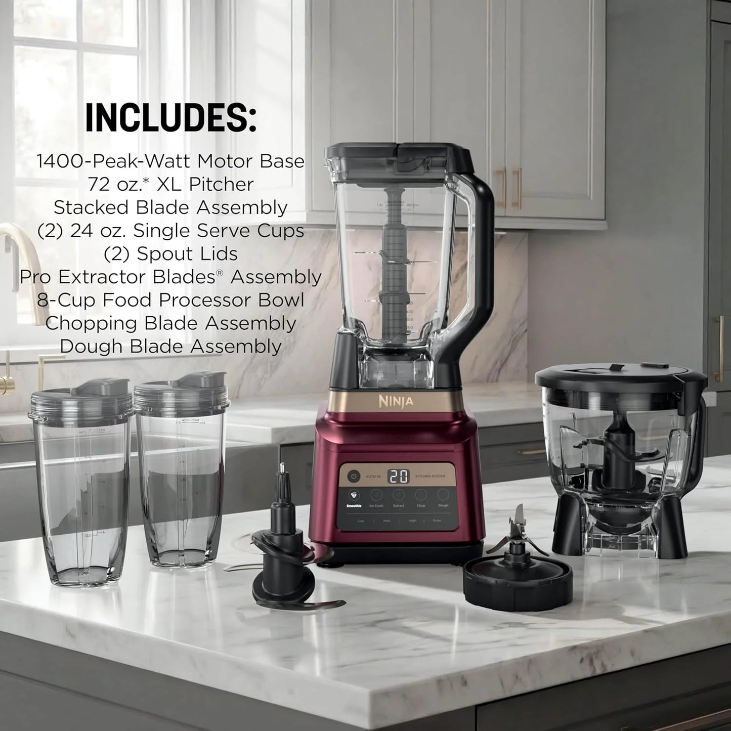 Ninja Professional Plus Kitchen System, 1400WP, Auto-iQ, Red, BN801RD1BRN
