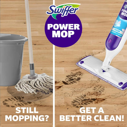 Swiffer PowerMop Mopping Kit for Floor Cleaning, Set Includes 1 Power Mop, 2 Replacement Pads, 1 Liquid Solution Refill, 2 Batteries, No Bucket Needed Electric Spray Cleaner, Multi-Surface and Wood
