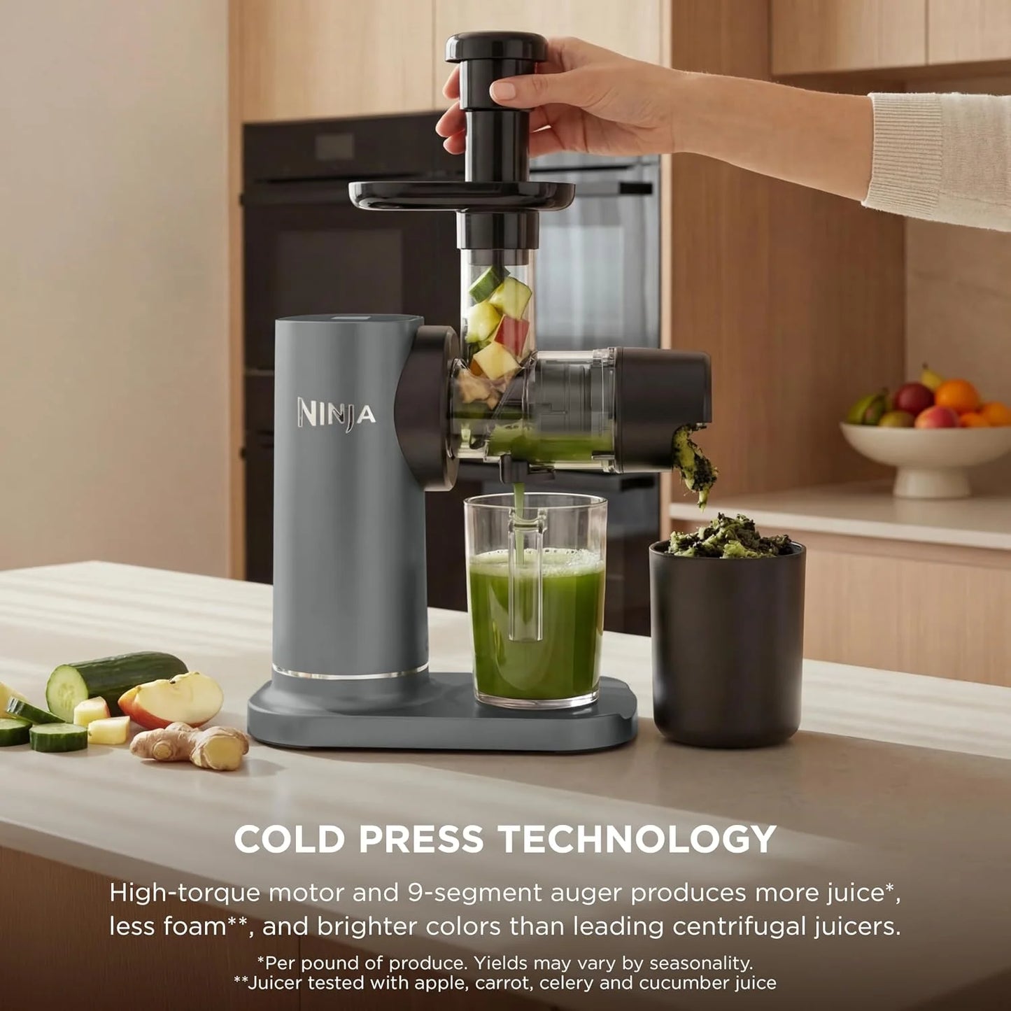 Ninja NeverClog Cold Press Juicer, 24oz Jug, 36oz Pulp, Charcoal, JC151