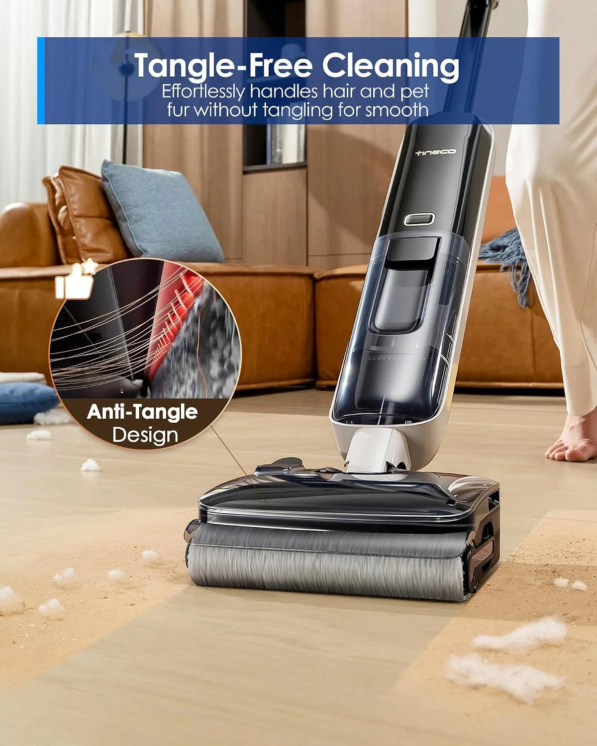 Tineco Floor ONE S6 Master Wet Dry Vacuum Cleaner, 20kPa Suction Vacuum Mop with Dual-Edge Cleaning, 45 Min Runtime (Quite Mode), 185°F Flashdry, 4inch Ultra-Slim