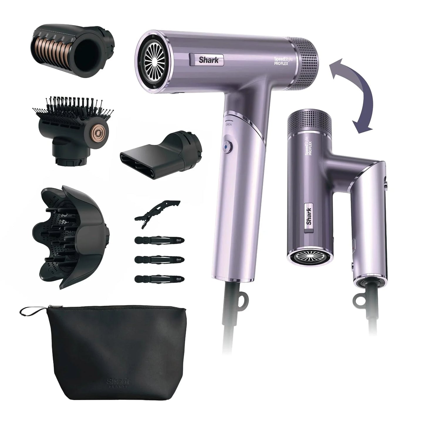 Shark SpeedStyle Pro Flex Dryer, Scalp Shield, Bag, Lilac, HD543PL
